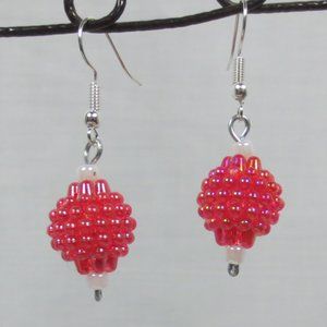 Handcrafted Pierced Earrings Raspberry Iridescent Lightweight Everyday Dangle